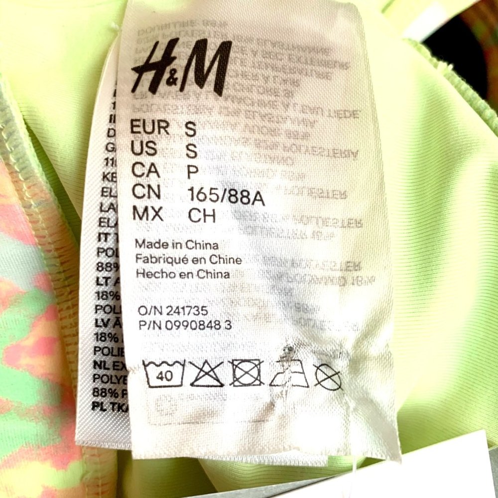 H & M Neon Green Yellow Burst Square Neckline Print Bikini Top Bathing Swim S - Picture 8 of 11